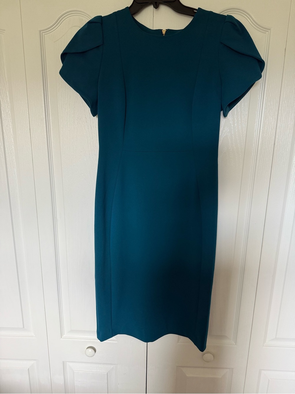 Calvin Klein Teal Midi Dress with Puff Sleeves